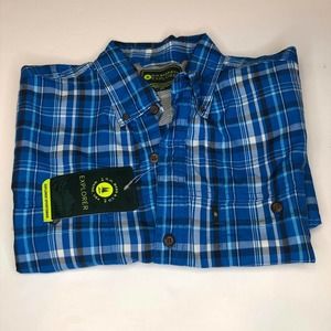 G.H. Bass & Co Explorer Blue Plaid Sportsman Short Sleeve Shirt New S